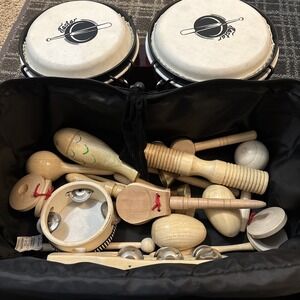 Eastar EBO-1 Bongos EUC + Wooden Percussion Set & Case Maracas Tambourine Mallet